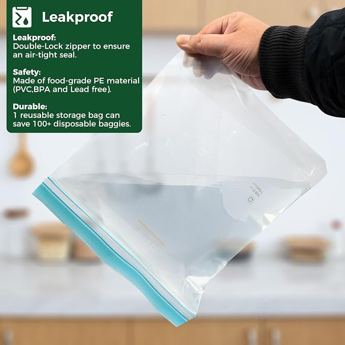 SPLF Reusable PE Stand-Up Food Storage Bags, Freezer Safe