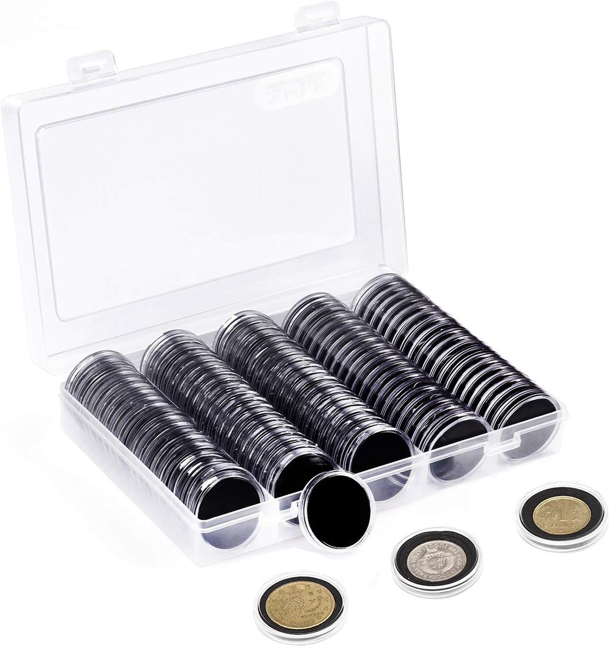 SPLF clear 30 mm coin capsules, 100 pack, Black