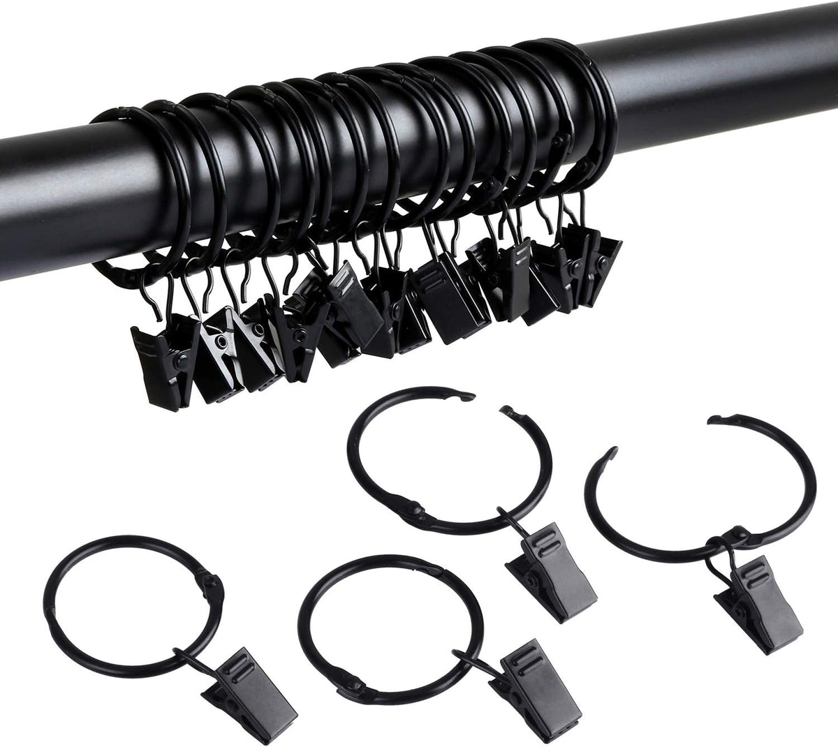 SPLF 36 pack openable metal curtain rings with clips