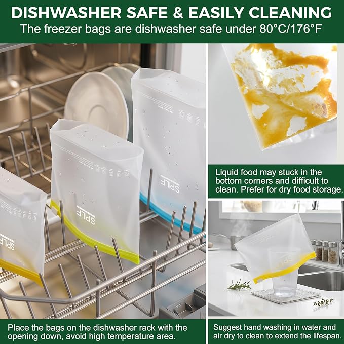 SPLF Reusable PE Slider Freezer Bags, Dishwasher & Microwave Safe