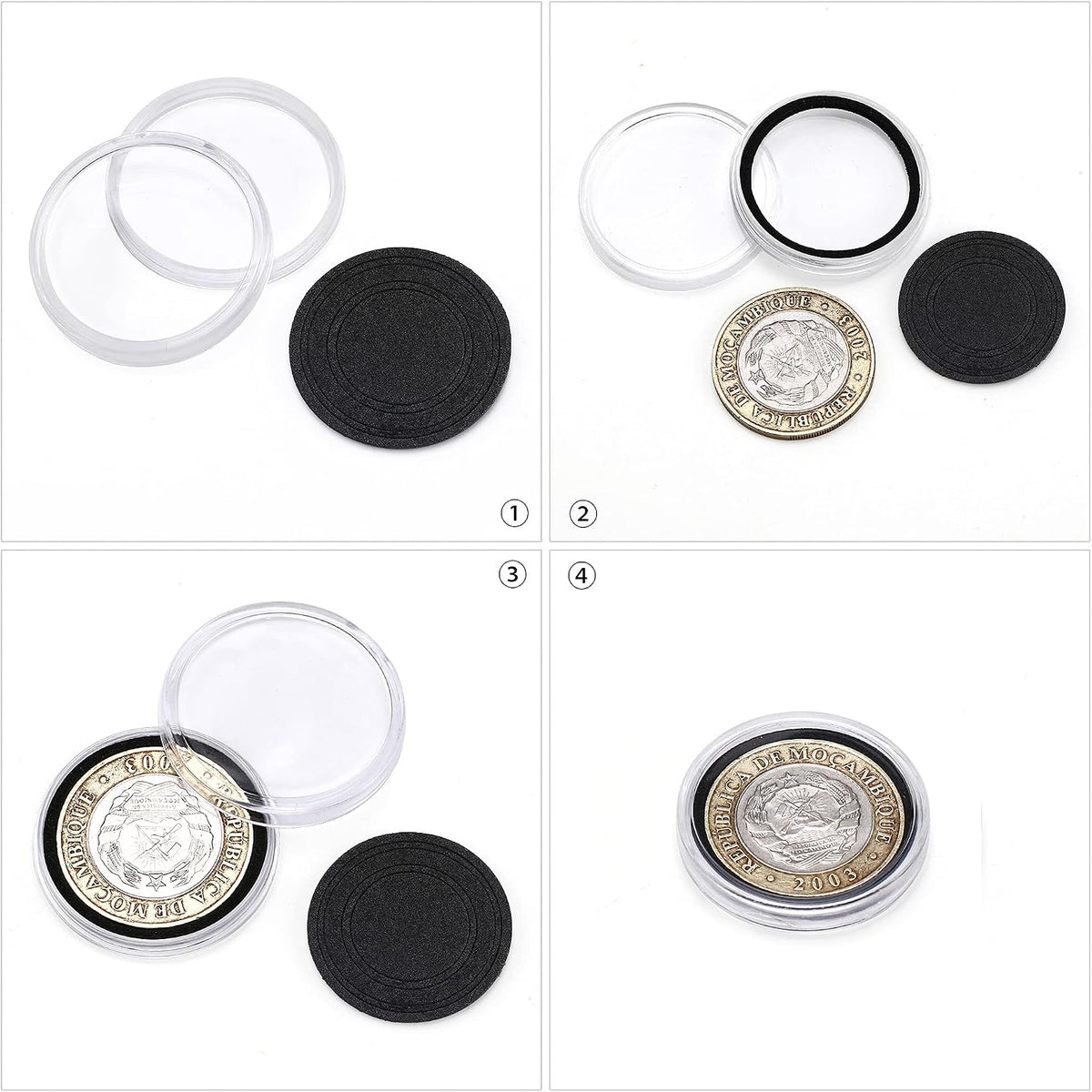 SPLF Clear Coin Capsules with EVA Foam Inserts & Organizer Box - 30mm/46mm, 100/120 Pack
