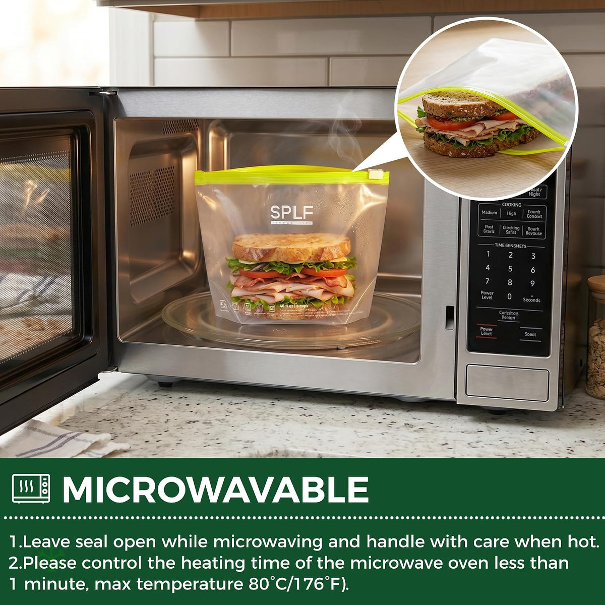 SPLF Reusable PE Slider Freezer Bags, Dishwasher & Microwave Safe