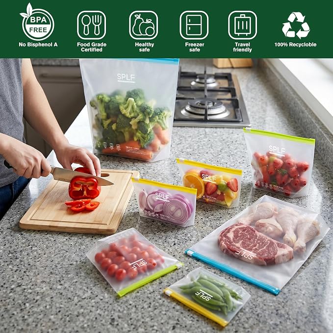 SPLF Reusable PE Slider Freezer Bags, Dishwasher & Microwave Safe