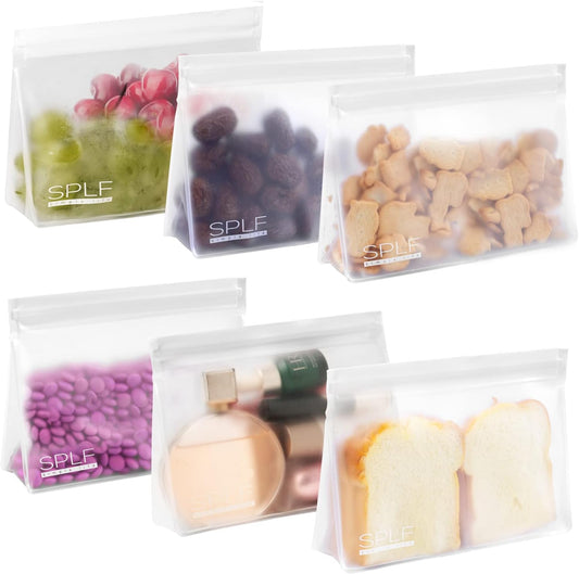 SPLF Reusable PEVA Stand-Up Food Storage Bags - 6 Quart Bags (6-Pack)