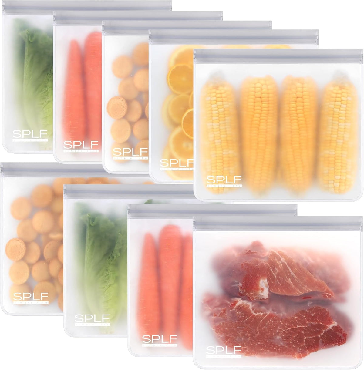 SPLF Reusable PEVA Food Storage Bags - 9 Gallon Bags (9-Pack) - Gray