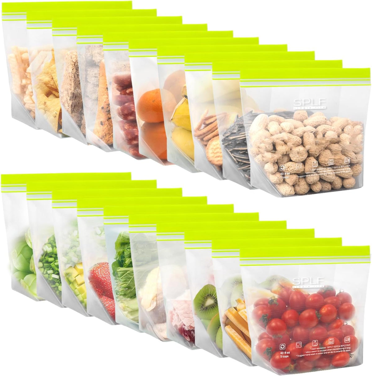SPLF Reusable PE Stand-Up Food Storage Bags - 20 Sandwich Bags (20-Pack)