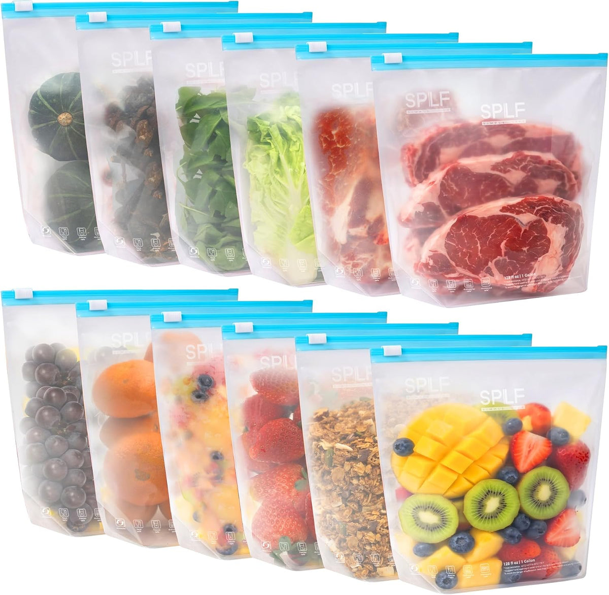 SPLF Reusable PE Slider Freezer Bags - 12 Gallon Bags (12-Pack)