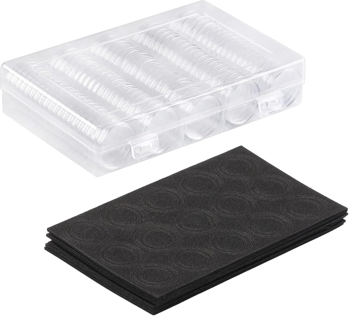 SPLF Clear Coin Capsules with EVA Foam Inserts & Organizer Box - 30mm/46mm, 100/120 Pack