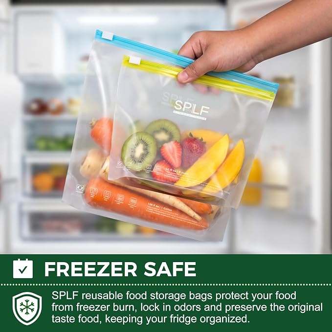 SPLF Reusable PE Slider Freezer Bags, Dishwasher & Microwave Safe
