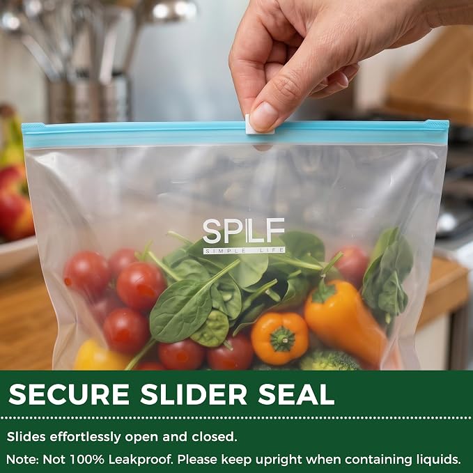 SPLF Reusable PE Slider Freezer Bags, Dishwasher & Microwave Safe