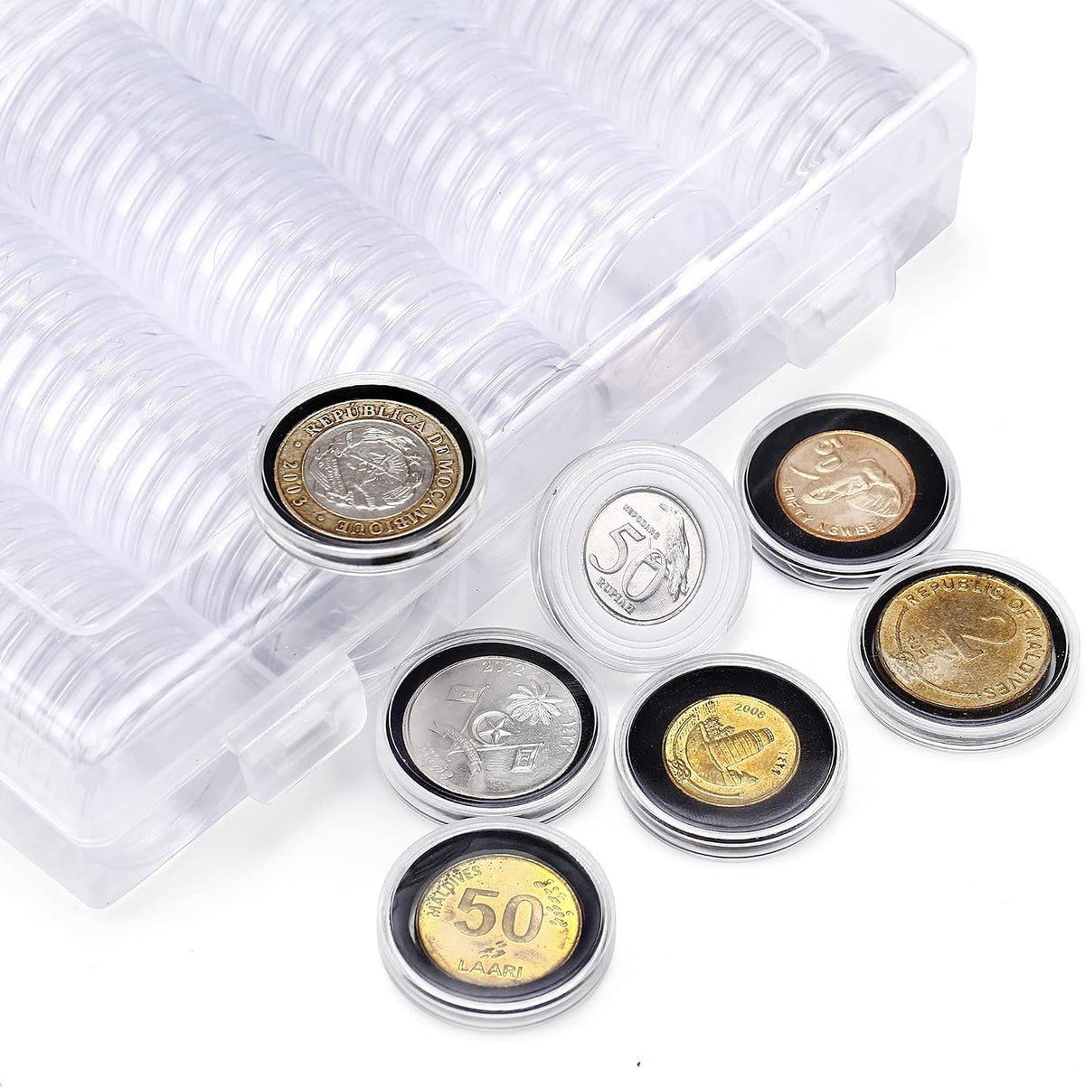 SPLF Clear Coin Capsules with EVA Foam Inserts & Organizer Box - 30mm/46mm, 100/120 Pack