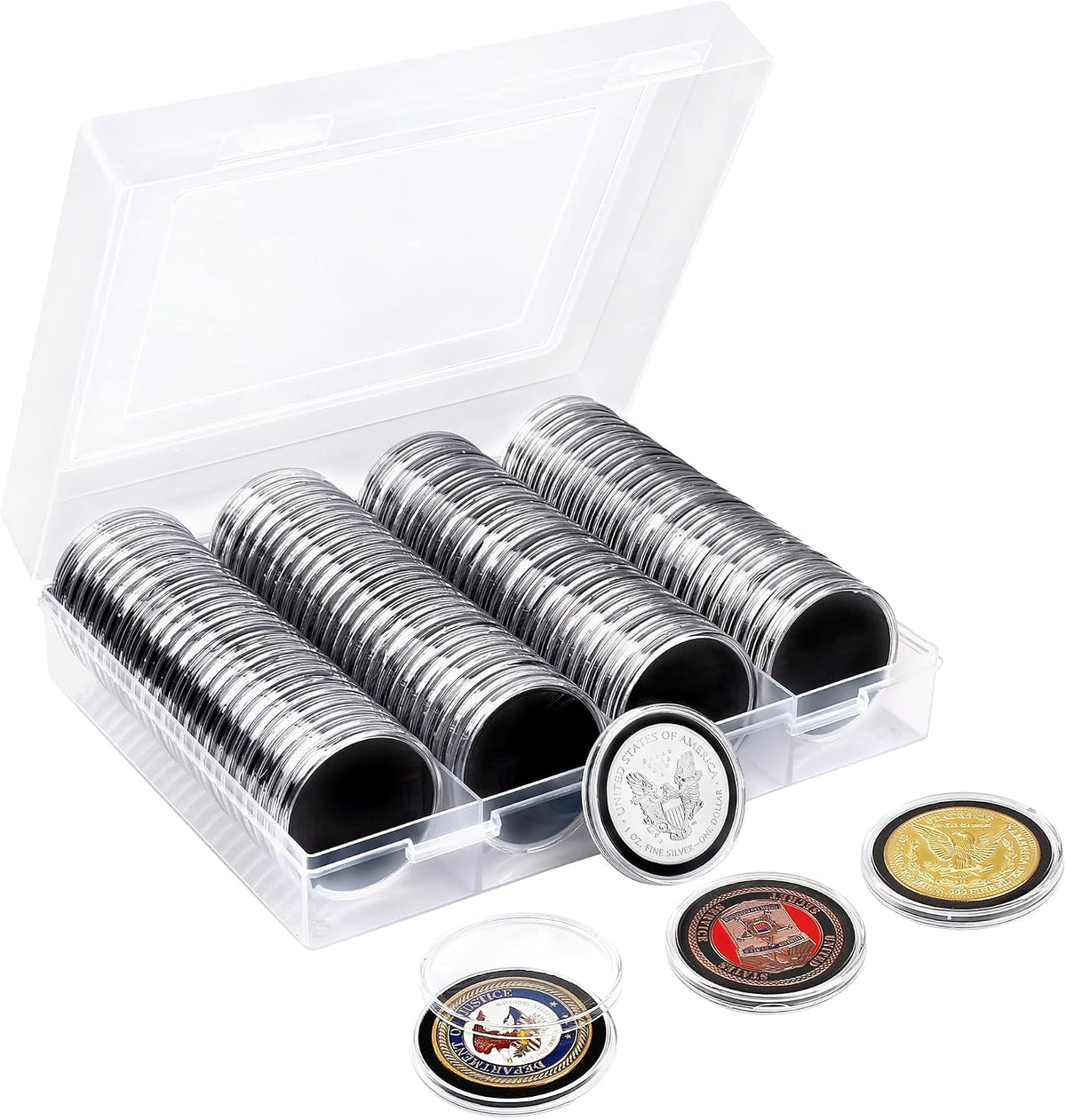 SPLF clear 46 mm coin capsules, 100 pack, Black