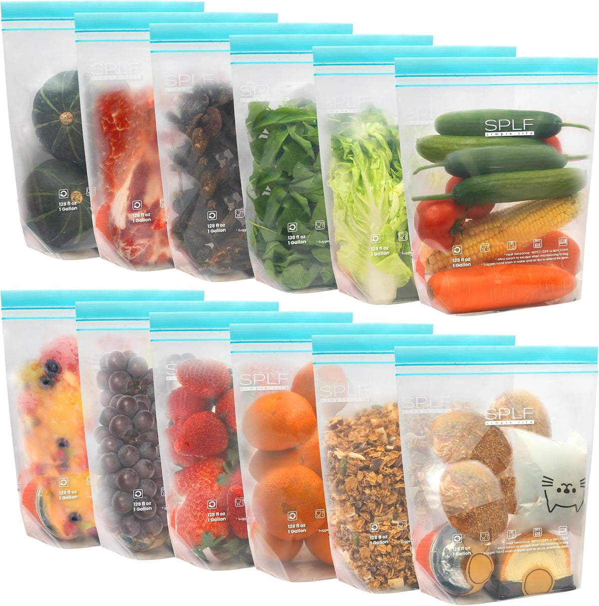 SPLF Reusable PE Stand-Up Food Storage Bags - 12 Gallon Bags (12-Pack)